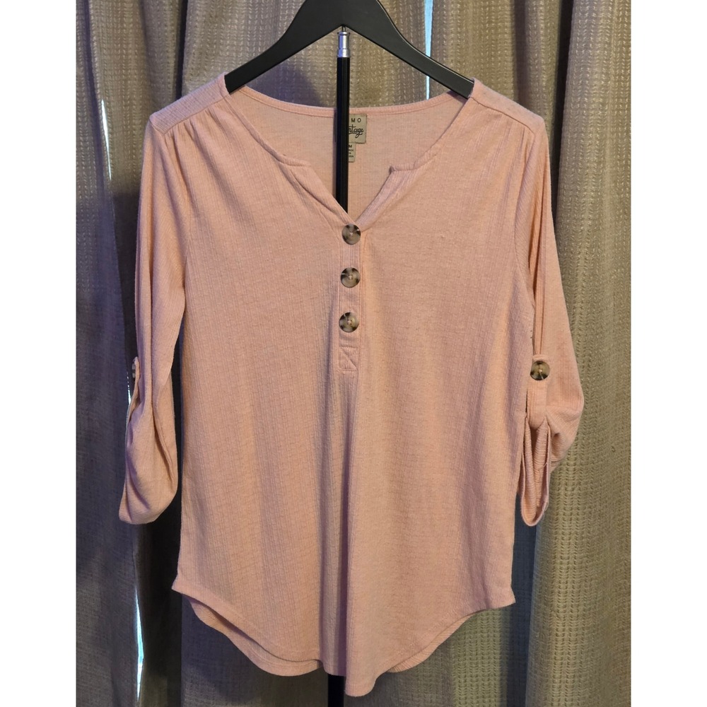 Como Vintage 3/4 Sleeve Half Button Blouse Women's Size Medium Pink
